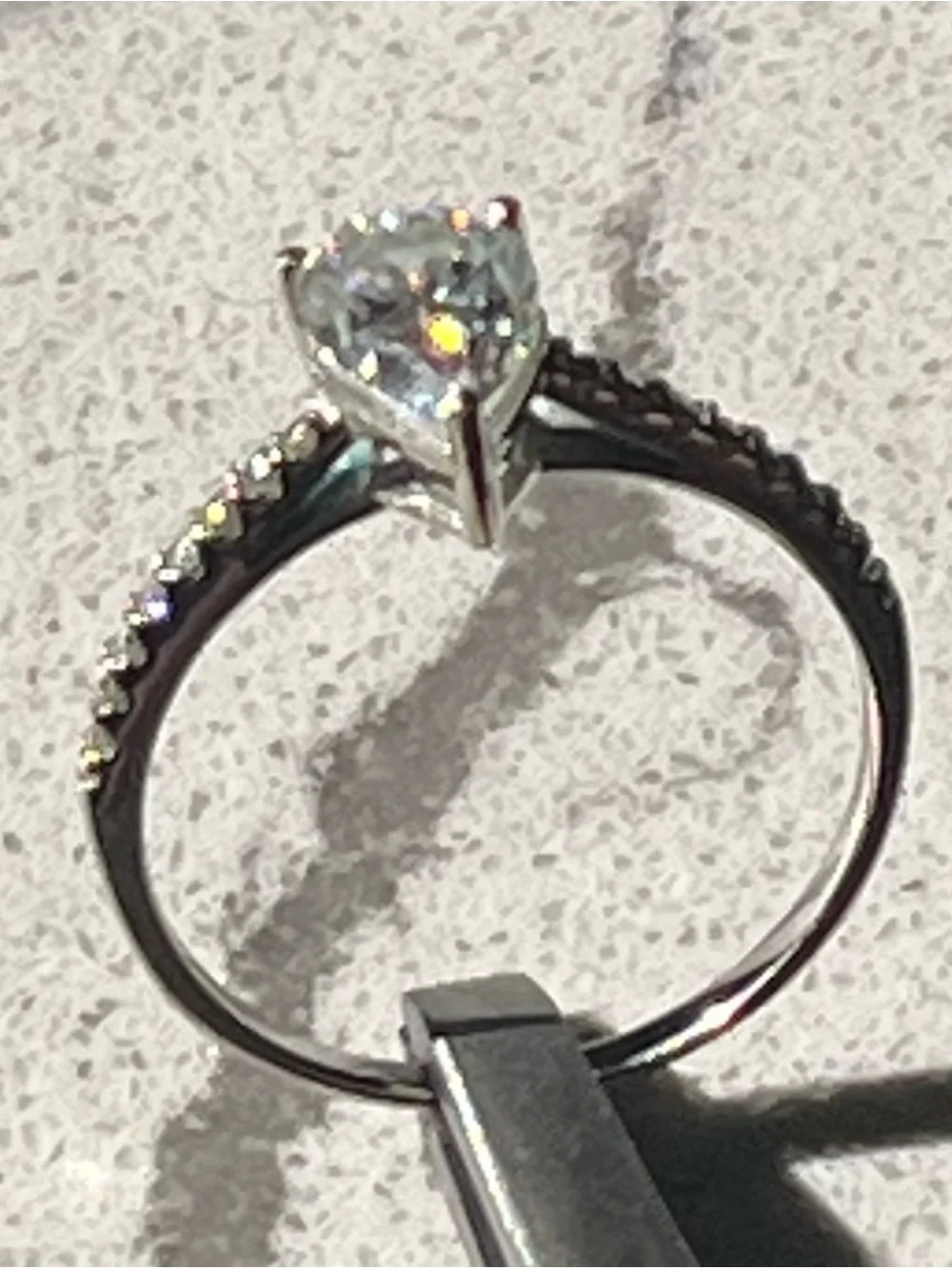 14k White Gold Pear-Shaped Moissanite Pavé Engagement Ring